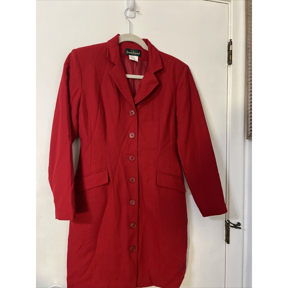 Harve Benard Holtzman RED Wool Button front‎ Collared COAT Jacket Ladies Size 4P